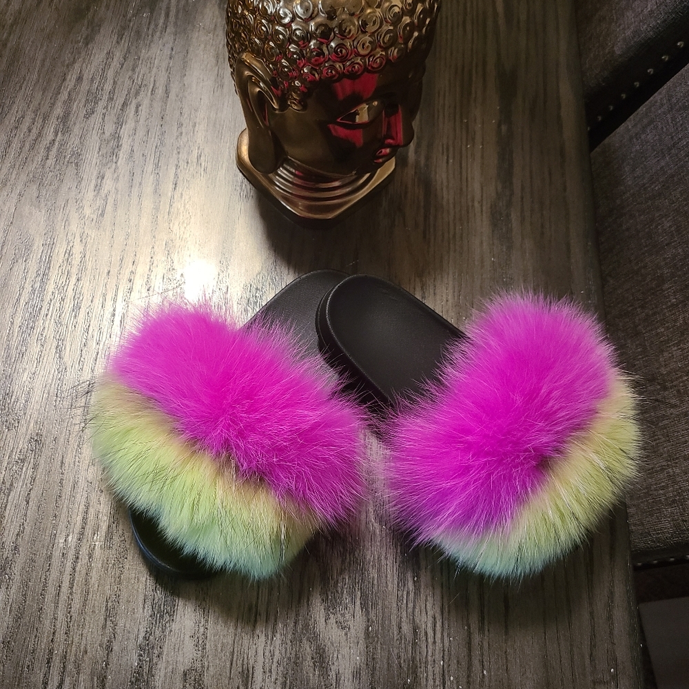 Real raccoon fur slides